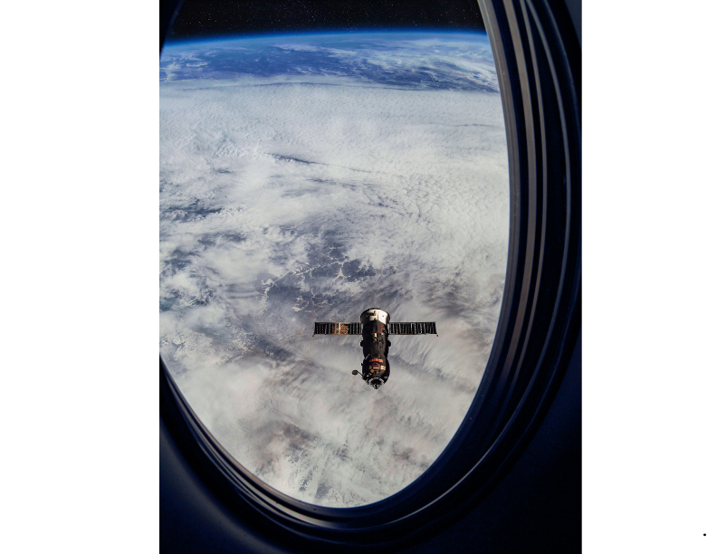 View of Earth and spacecraft from space station window